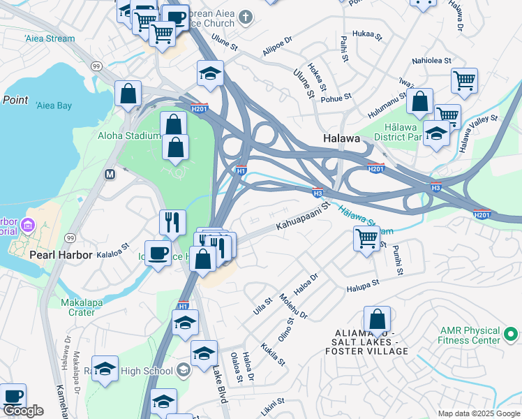 map of restaurants, bars, coffee shops, grocery stores, and more near 429 Mananai Place in Honolulu