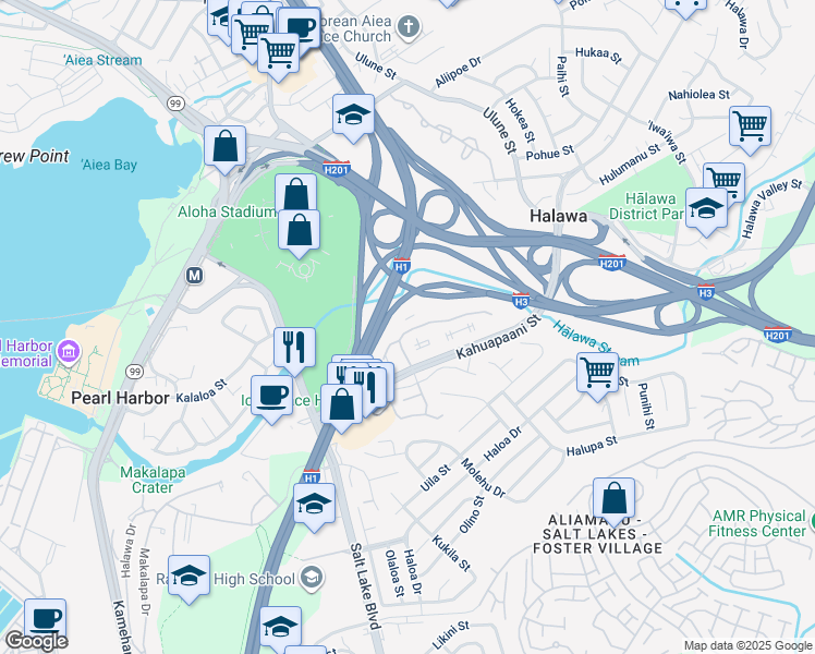 map of restaurants, bars, coffee shops, grocery stores, and more near 329 Mananai Place in Honolulu
