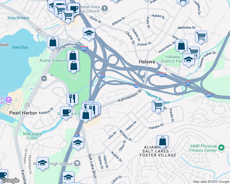 map of restaurants, bars, coffee shops, grocery stores, and more near 429 Mananai Place in Honolulu