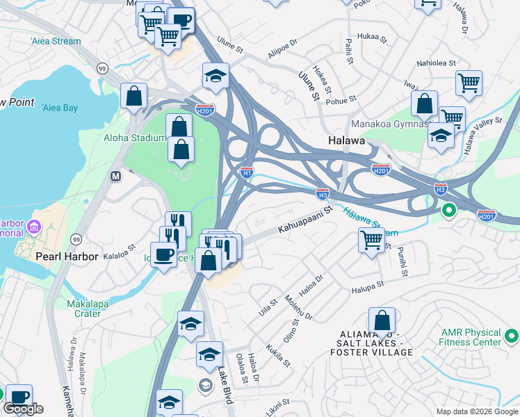 map of restaurants, bars, coffee shops, grocery stores, and more near 429 Mananai Place in Honolulu