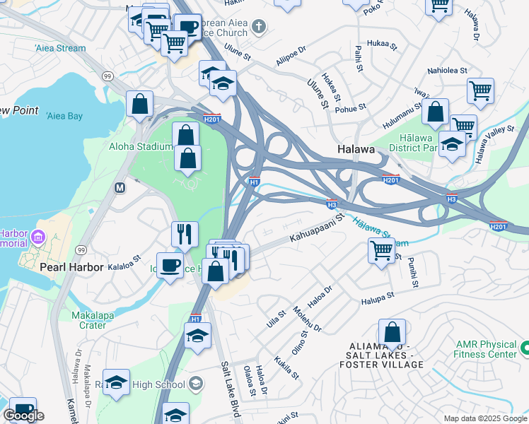 map of restaurants, bars, coffee shops, grocery stores, and more near 429 Mananai Place in Honolulu