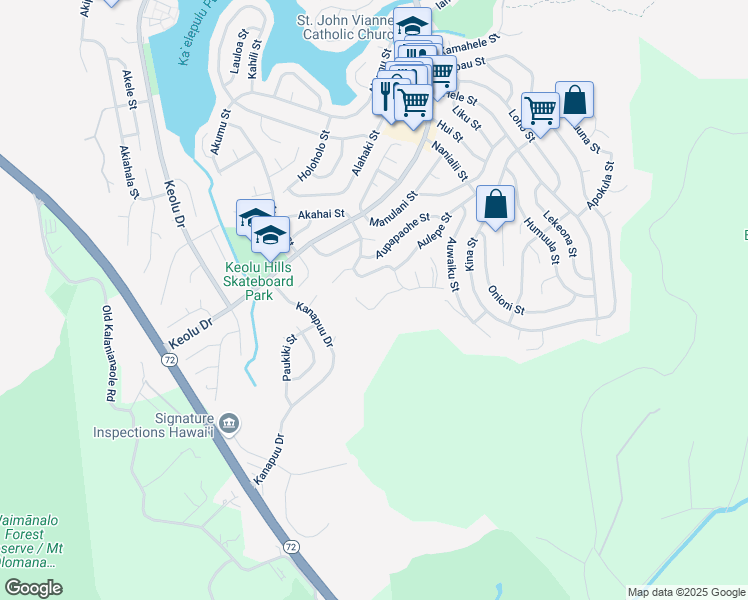 map of restaurants, bars, coffee shops, grocery stores, and more near 1442 Aunauna Street in Kailua