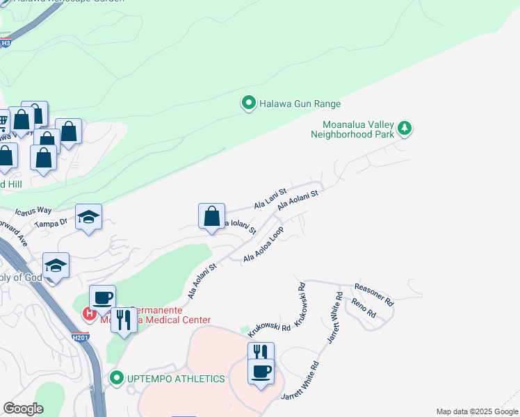 map of restaurants, bars, coffee shops, grocery stores, and more near 1560 Ala Lani Street in Honolulu