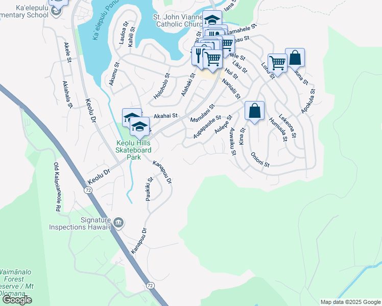 map of restaurants, bars, coffee shops, grocery stores, and more near 1378 Aupupu Street in Kailua