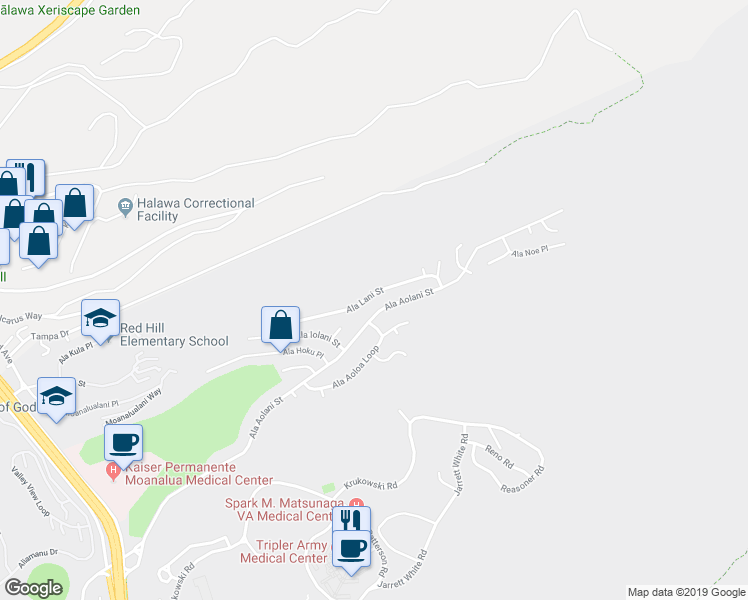map of restaurants, bars, coffee shops, grocery stores, and more near 1591 Ala Lani Street in Honolulu