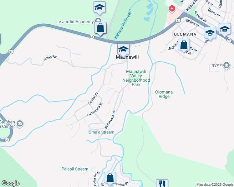 map of restaurants, bars, coffee shops, grocery stores, and more near 1013 Maunawili Road in Kailua