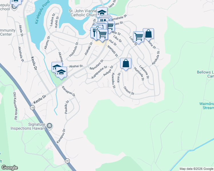 map of restaurants, bars, coffee shops, grocery stores, and more near 1519 Aupupu Street in Kailua