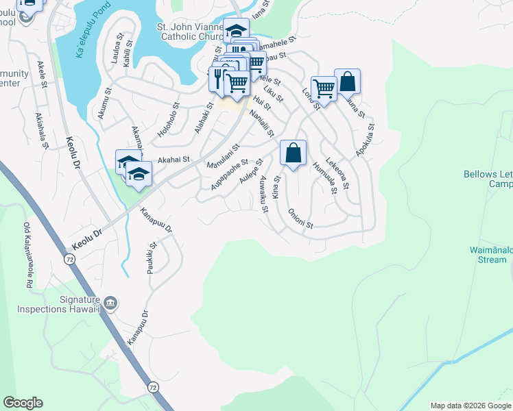 map of restaurants, bars, coffee shops, grocery stores, and more near 1519 Aupupu Street in Kailua