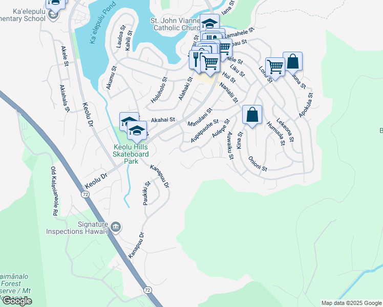 map of restaurants, bars, coffee shops, grocery stores, and more near 1378 Aupupu Street in Kailua