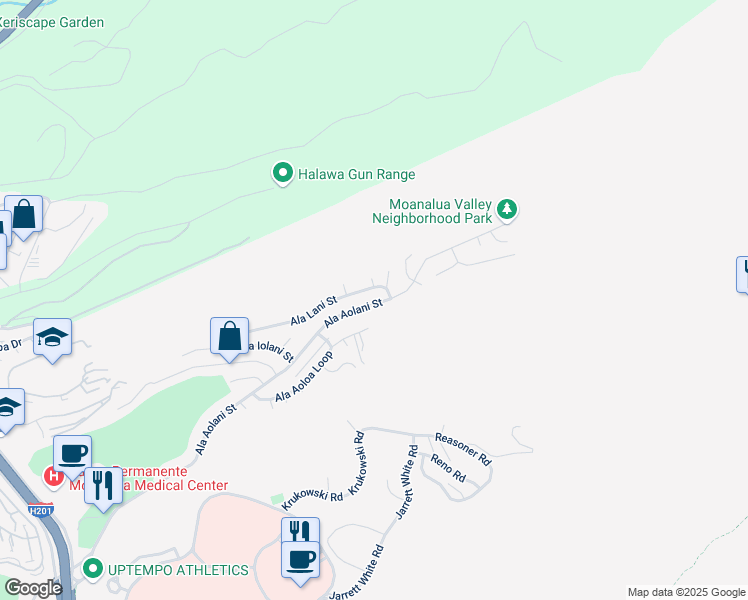 map of restaurants, bars, coffee shops, grocery stores, and more near 1646 Ala Aolani Street in Honolulu