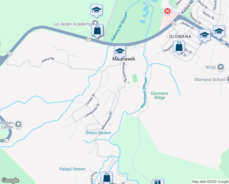 map of restaurants, bars, coffee shops, grocery stores, and more near 1013 Maunawili Road in Kailua