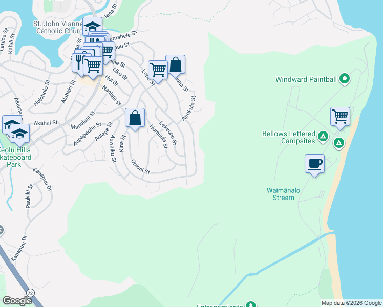 map of restaurants, bars, coffee shops, grocery stores, and more near 1524 Kupau Street in Kailua