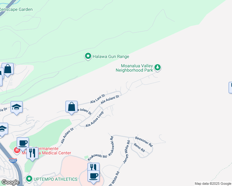 map of restaurants, bars, coffee shops, grocery stores, and more near 1646 Ala Aolani Street in Honolulu