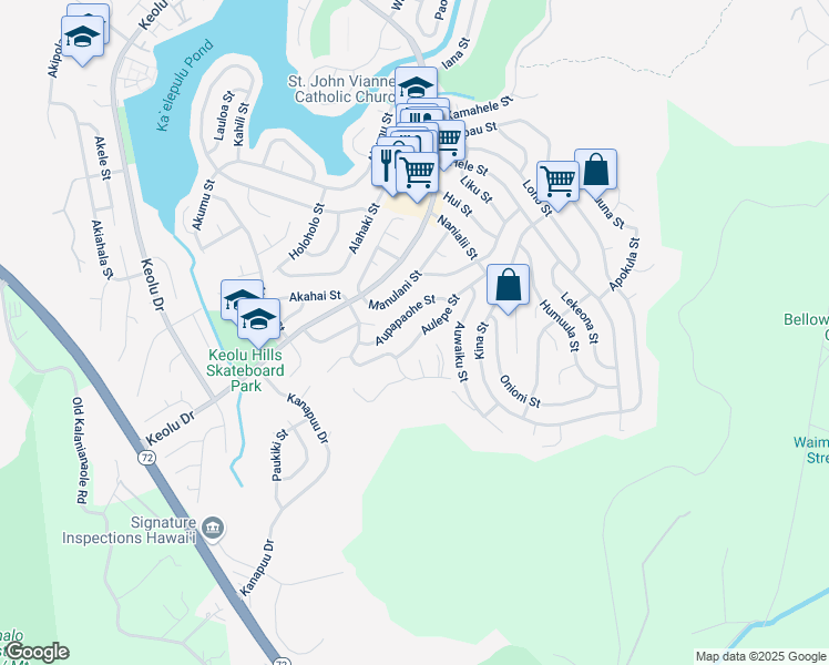 map of restaurants, bars, coffee shops, grocery stores, and more near 1326 Aulepe Street in Kailua