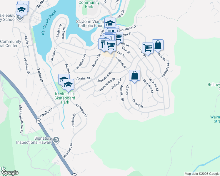 map of restaurants, bars, coffee shops, grocery stores, and more near 1326 Aulepe Street in Kailua