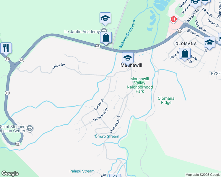 map of restaurants, bars, coffee shops, grocery stores, and more near 1030 Lunaai Street in Kailua