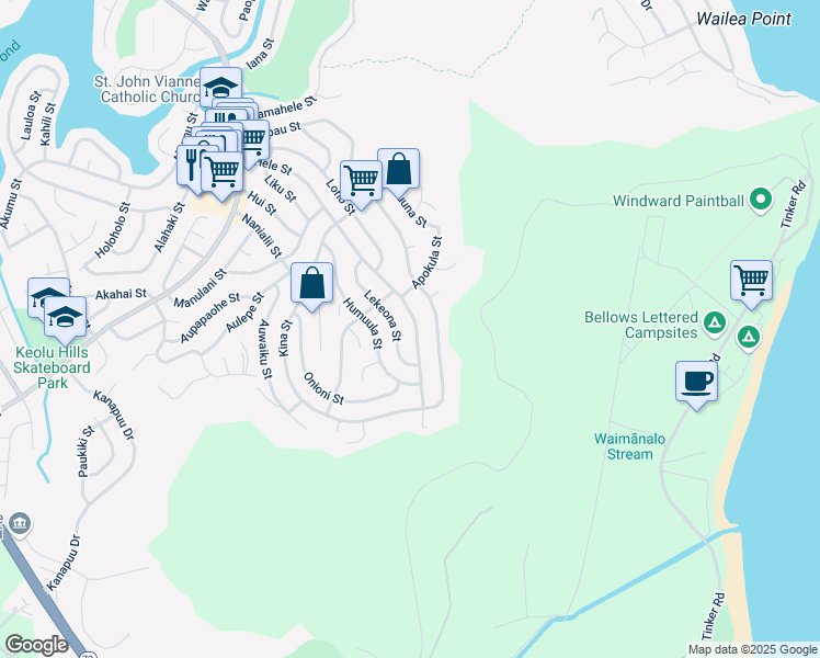 map of restaurants, bars, coffee shops, grocery stores, and more near 1417 Hele Street in Kailua