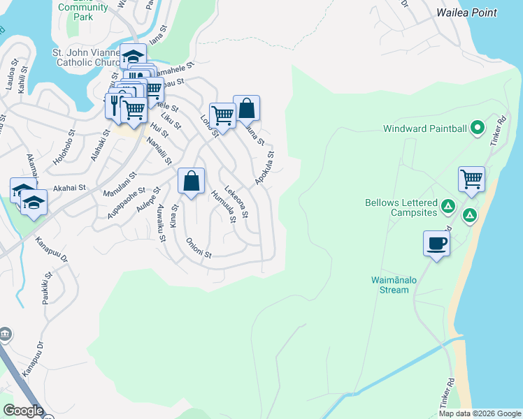 map of restaurants, bars, coffee shops, grocery stores, and more near 1417 Hele Street in Kailua