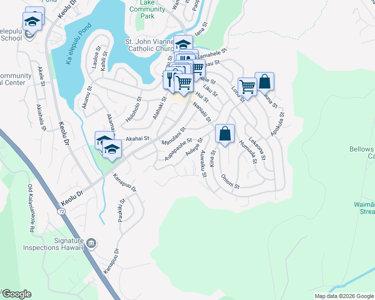 map of restaurants, bars, coffee shops, grocery stores, and more near 1326 Aulepe Street in Kailua