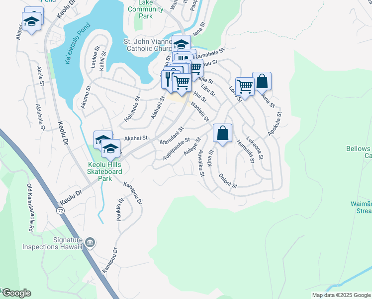 map of restaurants, bars, coffee shops, grocery stores, and more near 1326 Aulepe Street in Kailua