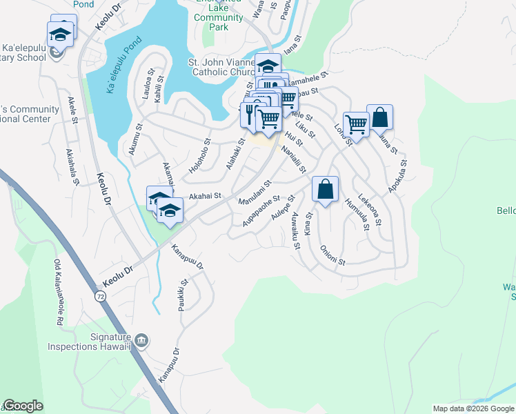 map of restaurants, bars, coffee shops, grocery stores, and more near 1326 Aulepe Street in Kailua