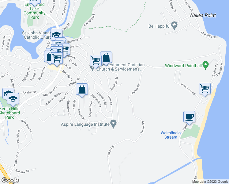 map of restaurants, bars, coffee shops, grocery stores, and more near 1414 Kupau Place in Kailua