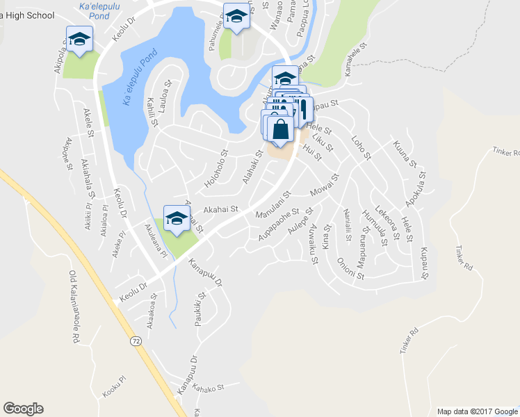 map of restaurants, bars, coffee shops, grocery stores, and more near 1251 Keolu Drive in Kailua