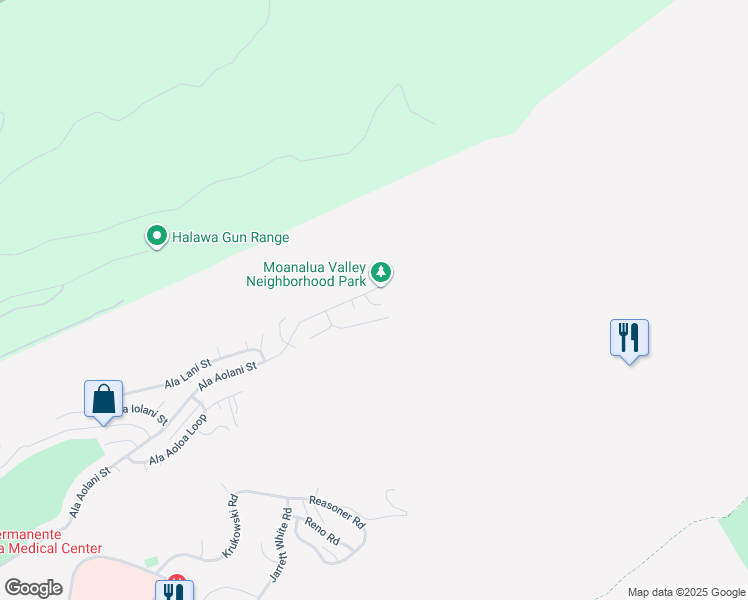 map of restaurants, bars, coffee shops, grocery stores, and more near 1852 Ala Uwila Place in Honolulu