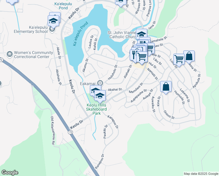 map of restaurants, bars, coffee shops, grocery stores, and more near 1350 Akahai Street in Kailua