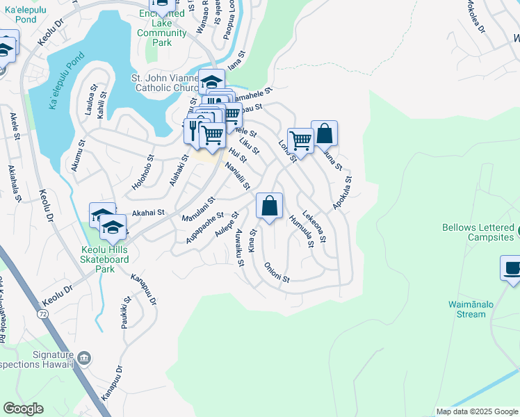 map of restaurants, bars, coffee shops, grocery stores, and more near 1237 Nanialii Street in Kailua