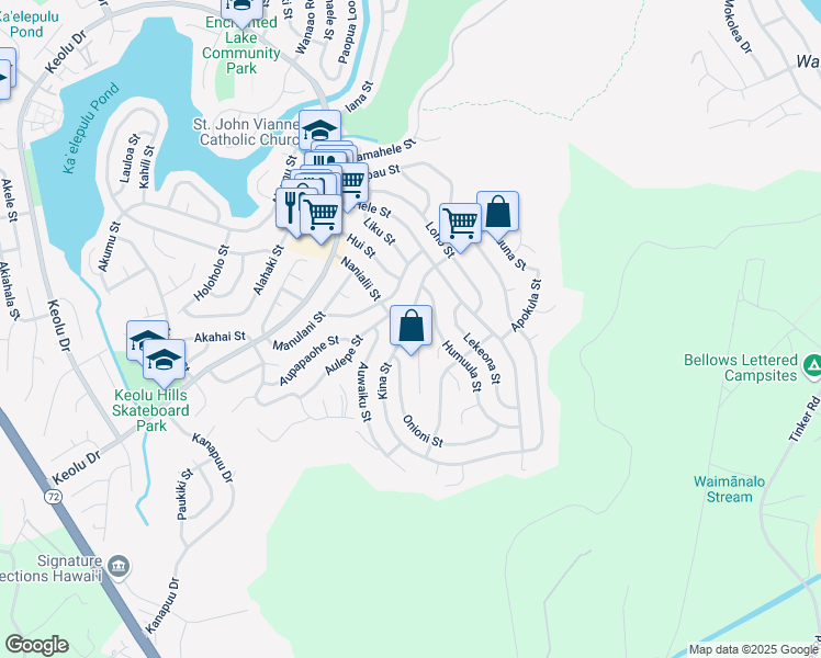 map of restaurants, bars, coffee shops, grocery stores, and more near 1237 Nanialii Street in Kailua