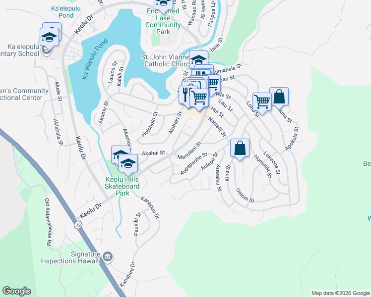 map of restaurants, bars, coffee shops, grocery stores, and more near 1251 Keolu Drive in Kailua