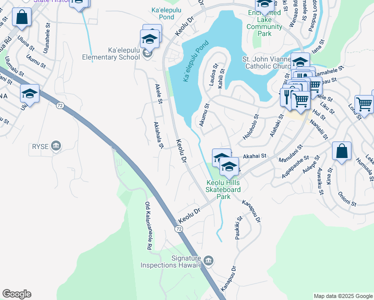 map of restaurants, bars, coffee shops, grocery stores, and more near 1485 Kiukee Place in Kailua