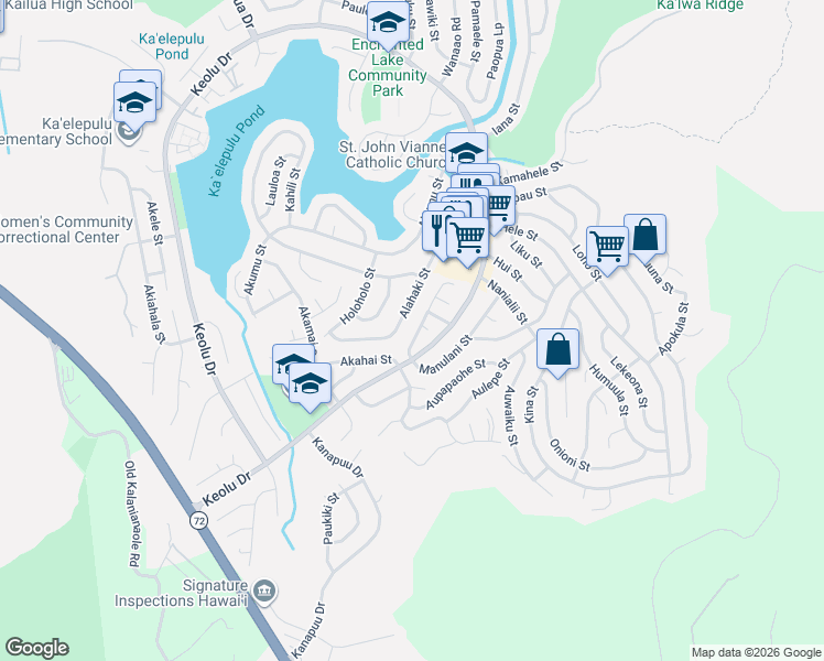 map of restaurants, bars, coffee shops, grocery stores, and more near 1228 Punana Loop in Kailua