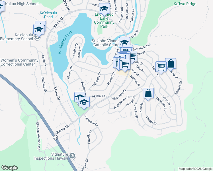 map of restaurants, bars, coffee shops, grocery stores, and more near 979 Paako Street in Kailua