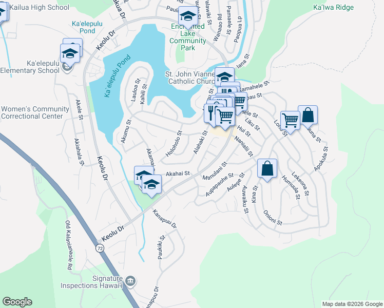 map of restaurants, bars, coffee shops, grocery stores, and more near 979 Paako Street in Kailua