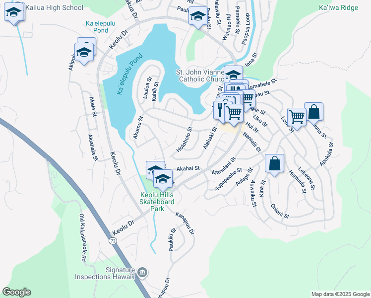 map of restaurants, bars, coffee shops, grocery stores, and more near 984 Holoholo Street in Kailua