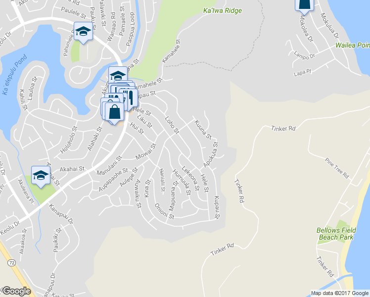 map of restaurants, bars, coffee shops, grocery stores, and more near 1249 Loho Street in Kailua