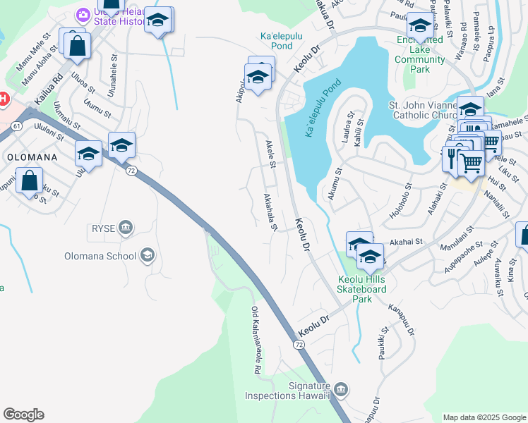 map of restaurants, bars, coffee shops, grocery stores, and more near 1362 Akiahala Street in Kailua