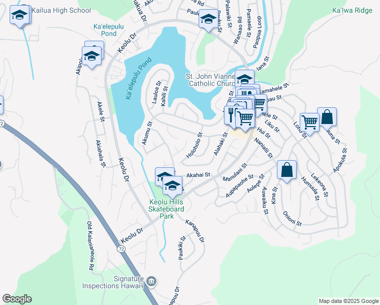 map of restaurants, bars, coffee shops, grocery stores, and more near 984 Holoholo Street in Kailua