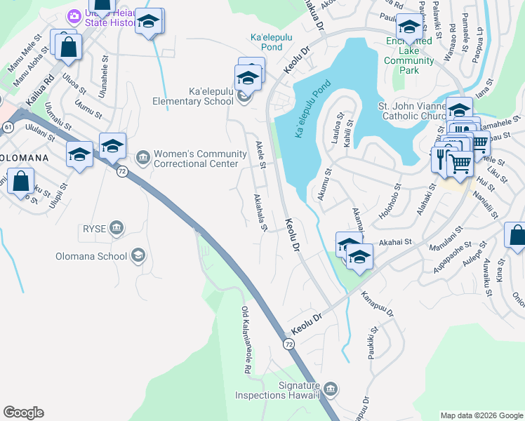 map of restaurants, bars, coffee shops, grocery stores, and more near 1358 Akiahala Street in Kailua