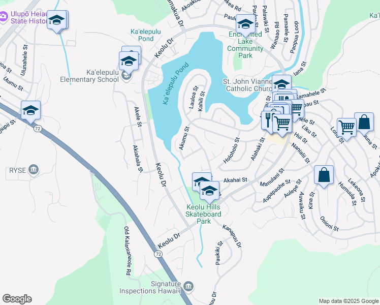 map of restaurants, bars, coffee shops, grocery stores, and more near 1440 Akupa Street in Kailua