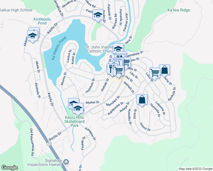 map of restaurants, bars, coffee shops, grocery stores, and more near 949 Alahaki Street in Kailua