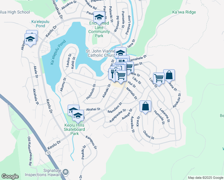 map of restaurants, bars, coffee shops, grocery stores, and more near 917 Alahaki Street in Kailua