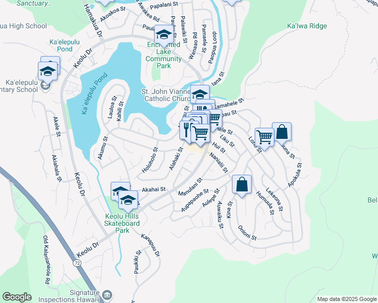 map of restaurants, bars, coffee shops, grocery stores, and more near 917 Alahaki Street in Kailua
