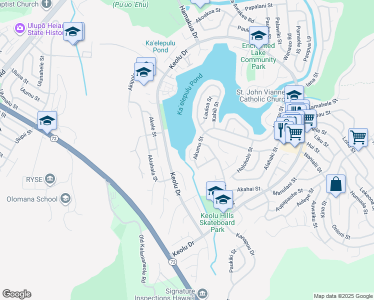 map of restaurants, bars, coffee shops, grocery stores, and more near 1156 Akuila Place in Kailua