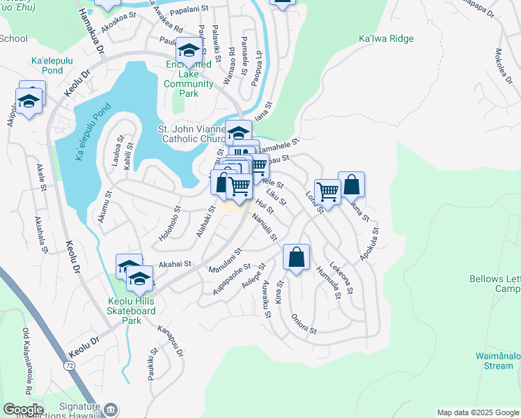 map of restaurants, bars, coffee shops, grocery stores, and more near 1027 Hui Street in Kailua