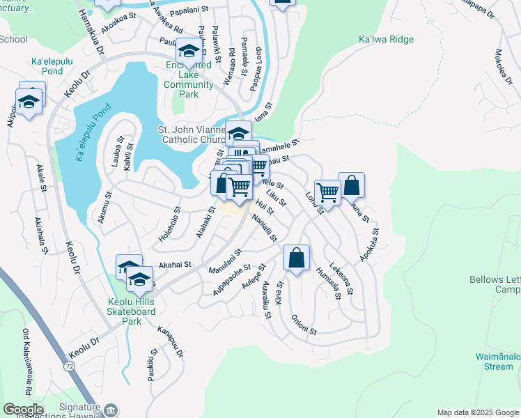 map of restaurants, bars, coffee shops, grocery stores, and more near 1027 Hui Street in Kailua