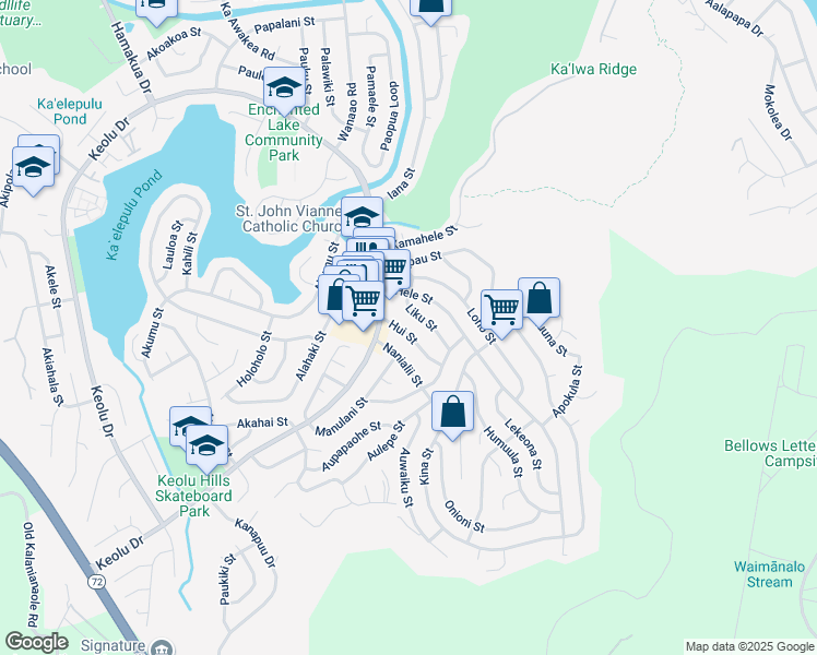 map of restaurants, bars, coffee shops, grocery stores, and more near 1036 Hui Street in Kailua