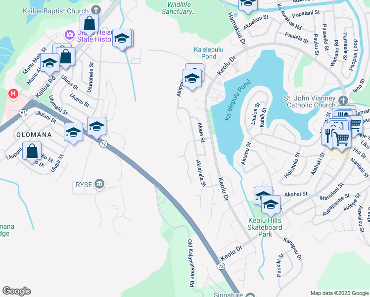 map of restaurants, bars, coffee shops, grocery stores, and more near 1220 Akipohe Street in Kailua